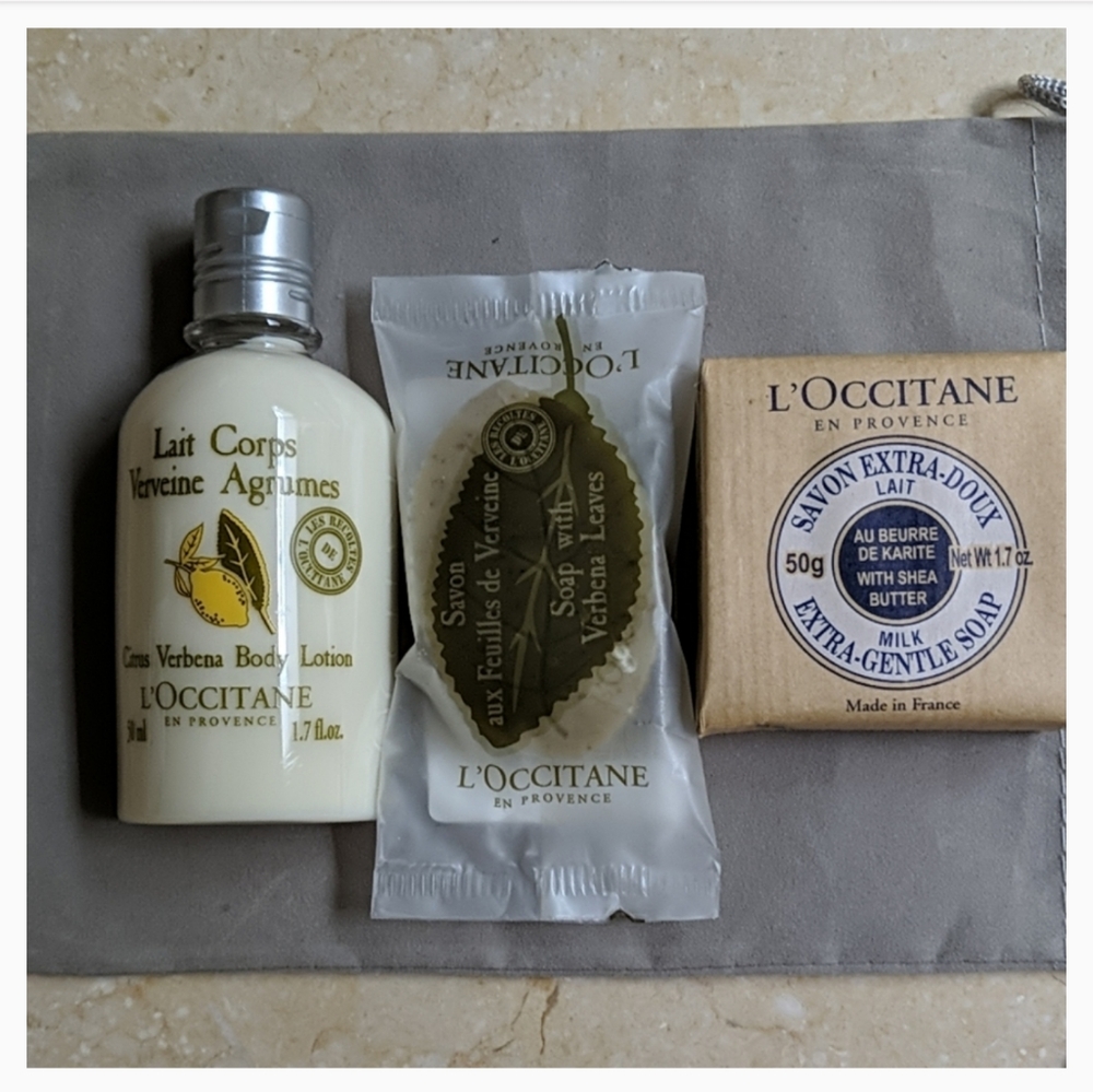 L'Occitane 3 piece travel set with pouch